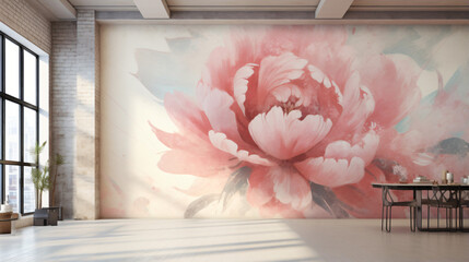 Large art peony painted on a textured background
