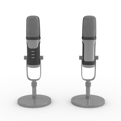 Isolated microphone on white background. 3D rendering. Front and back view.