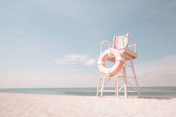 Lifeguard tower on the beach in pastel natural colors. - Powered by Adobe
