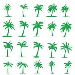Fototapeta na wymiar Black palm trees are set isolated on a white background. Palm silhouettes. Design of palm trees for posters, banners, and promotional items. Vector illustration