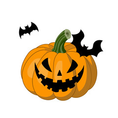 Pumpkin smile with bats on white background,symbol of Halloween holiday, vector illustration.