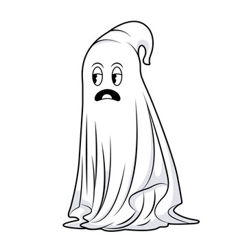 Amusingly bored retro Halloween ghost with witty caption - vector illustration of a cute, vintage specter in groovy style. Nostalgic and spooky party decor. Funny and playful cartoon character