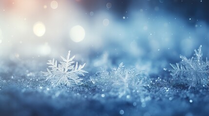 Obraz na płótnie Canvas Magical winter background close up snow on blue sky cold backdrop for Christmas