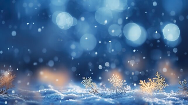 Magical winter background close up snow on blue sky cold backdrop for Christmas © jakapong