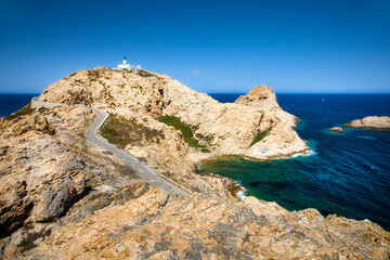 The Famous Lighthouse Phare de la Pietra on the Rocky Island Ile de de la Pietra just outside L'Ile...