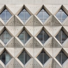 Geometric details facade in a minimalist concrete brutalist building