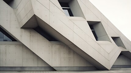 Geometric details facade in a minimalist concrete brutalist building - obrazy, fototapety, plakaty