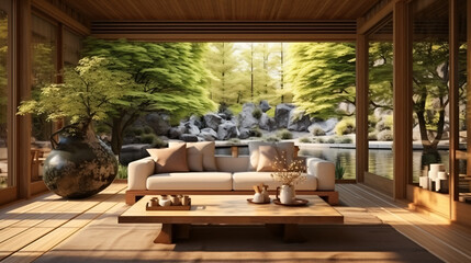 Traditional Japanese house with a beautiful garden