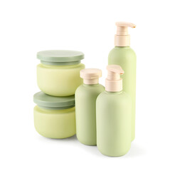 Fototapeta na wymiar Cosmetic bottles and jars isolated on white background