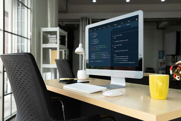Software development programming on computer screen for modish application and program coding