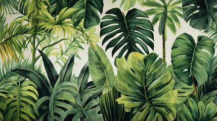 Tropical trees and leaves for digital printing