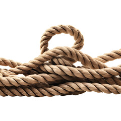 Natural brown color twisted Jute Rope on a transparent background