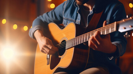 A talented friend strums an acoustic guitar,  providing a musical backdrop to the evening