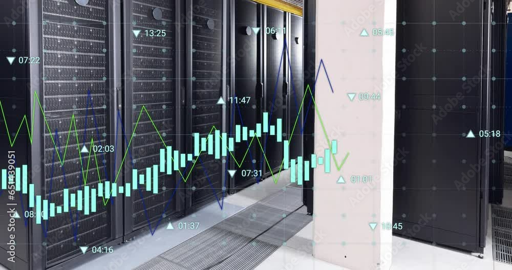 Poster animation of graphs and changing numbers over data server room