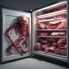 human meat in a fridge - obrazy, fototapety, plakaty