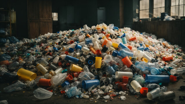Recyclinglager mit Abf&auml;llen, Recycling und Wiederverwertung, gen AI