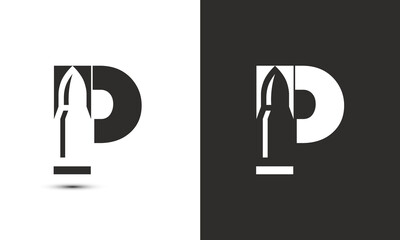 Modern illustration logo design initial P combine with bullet. - obrazy, fototapety, plakaty