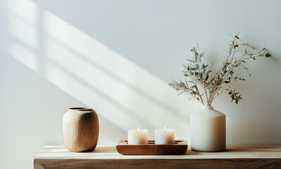 Fototapeta na wymiar Cozy Minimal Home Interior, Contemporary Minimalism. Bright And Clean White Interior With Empty Space