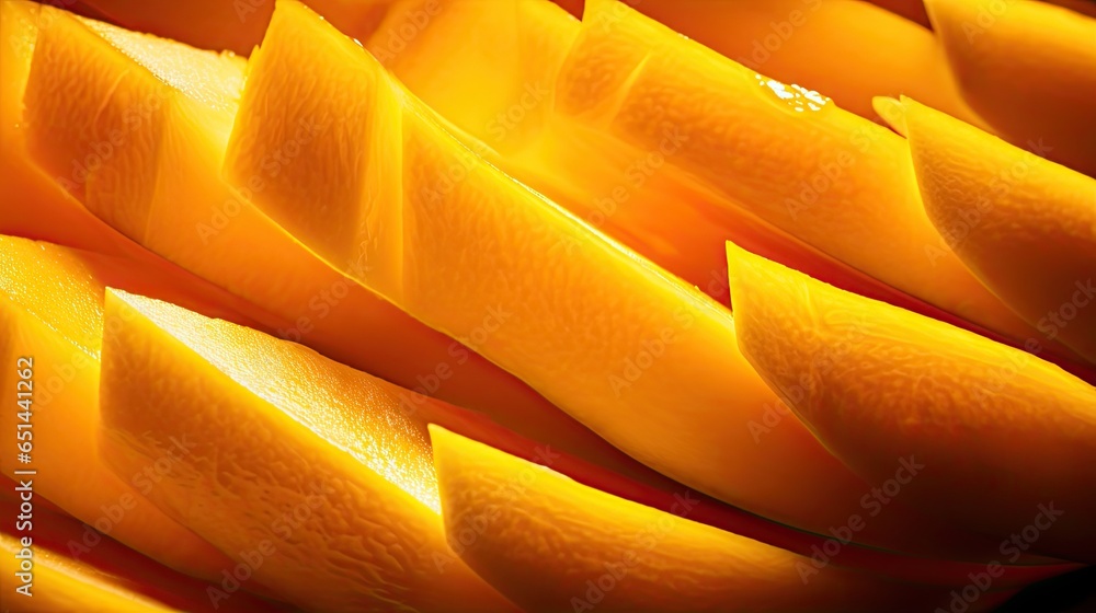 Poster a close up of a bunch of oranges sliced in half. generative ai
