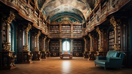 Obraz premium Luxury interior of an old library. ai generative