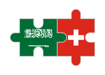 puzzle pieces of saudi arabia and switzerland flags. vector illustration isolated on white background