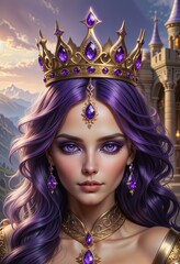 Fantasy queen with violet eyes and hair