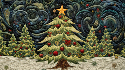 Fototapeta premium Needlework Quilted Christmas design created with Generative AI technology