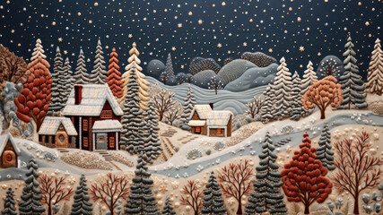 Needlework Quilted Christmas design created with Generative AI technology