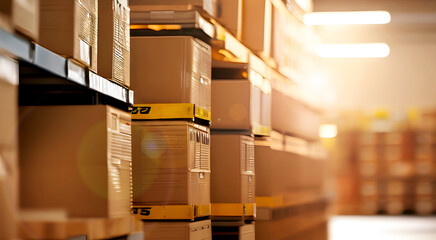 Retail warehouse full of shelves with goods in cartons