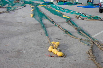 Fishing nets stretched out in the harbour
