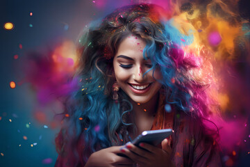 Joyful screaming female model, colorful hair, posing,  - The Rainbow Powder Series