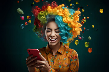 Joyful screaming female model, colorful hair, posing,  - The Rainbow Powder Series