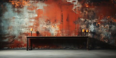Black brown red orange horror background. Interior room. Concrete old wall, floor. Grunge. Product display
