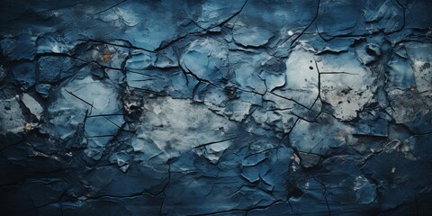 Black dark navy blue texture background for design. Toned rough concrete surface. A painted old building wall with cracks. Close - up. Distressed, broken, crushed, collapsed, destruction