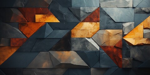 Dark and light shade brown orange gray abstract background. Geometric shape. Mosaic. Diagonal lines, triangles. Toned old cracked concrete surface texture