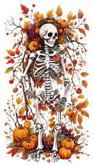 sticker halloween pumpkin with skull and bones