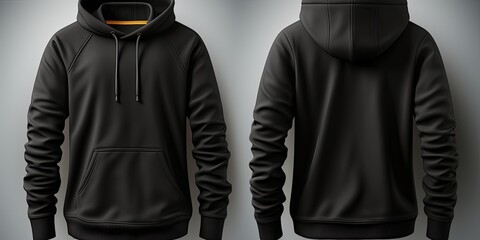 Set of Black front and back view tee hoodie hoody sweatshirt on transparent background cutout - Powered by Adobe