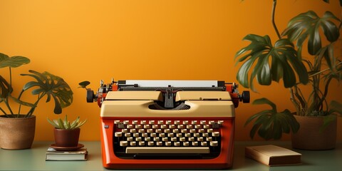 Typewriter with paper sheet. Space for your text