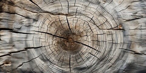 Warm gray cut wood texture. Detailed black and white texture of a felled tree trunk or stump. Rough organic tree rings with close up of end grain.