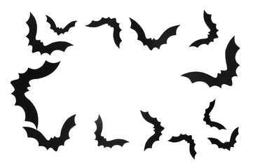 Frame made of paper bats for Halloween party on white background