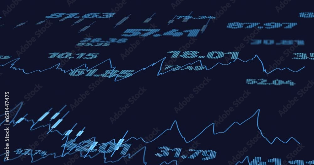 Poster animation of graphs and changing numbers over black background