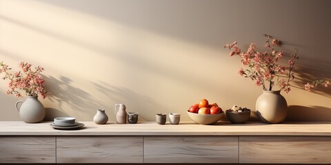 Light beige, contemporary background of a mockup of a kitchen - obrazy, fototapety, plakaty