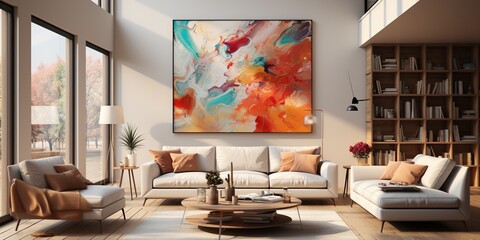 Generative art modern living room mockup
