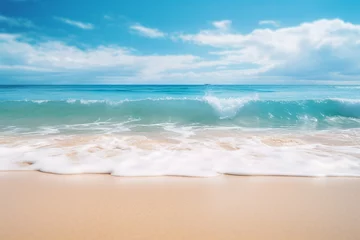 Foto op Aluminium stunning sandy beach with soft blue ocean waves and white foam under the warm sun creates a serene and inviting atmosphere © James