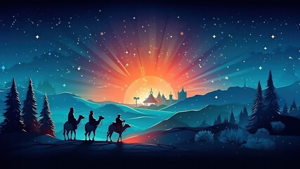 3 Wise Men silhouetted with room for copy created with Generative AI technology - obrazy, fototapety, plakaty