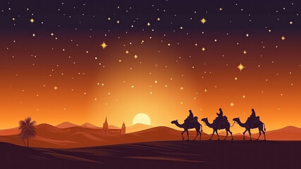 3 Wise Men silhouetted with room for copy created with Generative AI technology - obrazy, fototapety, plakaty