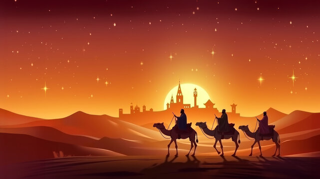 3 Wise Men silhouetted with room for copy created with Generative AI technology