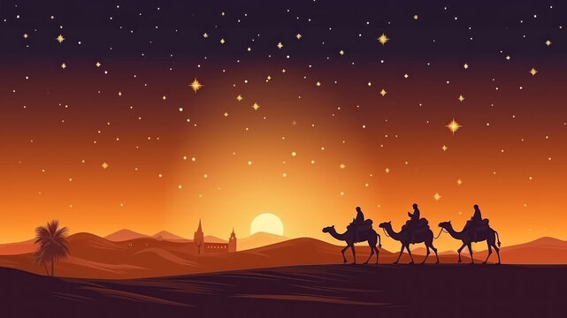 3 Wise Men silhouetted with room for copy created with Generative AI technology