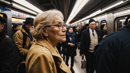 A big crowd of people in subway metro in rush hour .AI Design - obrazy, fototapety, plakaty