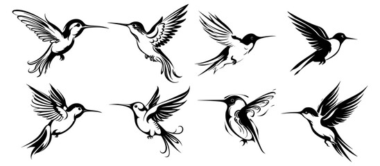 set of silhouettes of birds